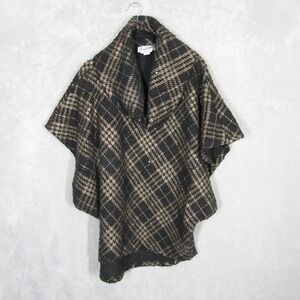 Joseph Ribkoff Cape Shawl Poncho Small Black Gold Plaid Metallic Sparkle